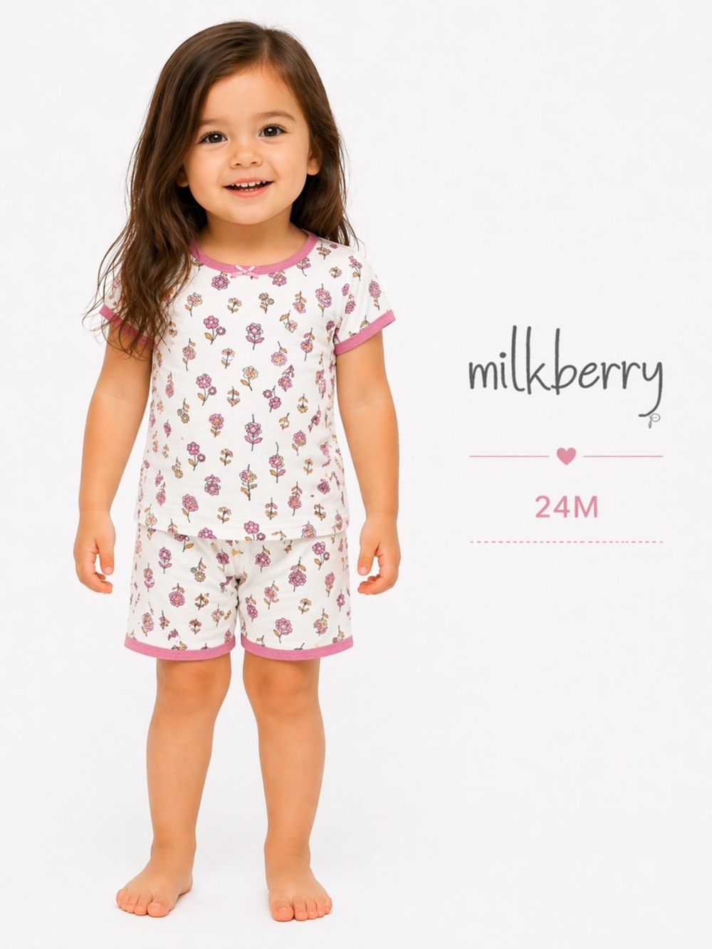 Milkberry Floral Pajama Set 24M Girls 2 Piece Short Sleeve Shorts Like New